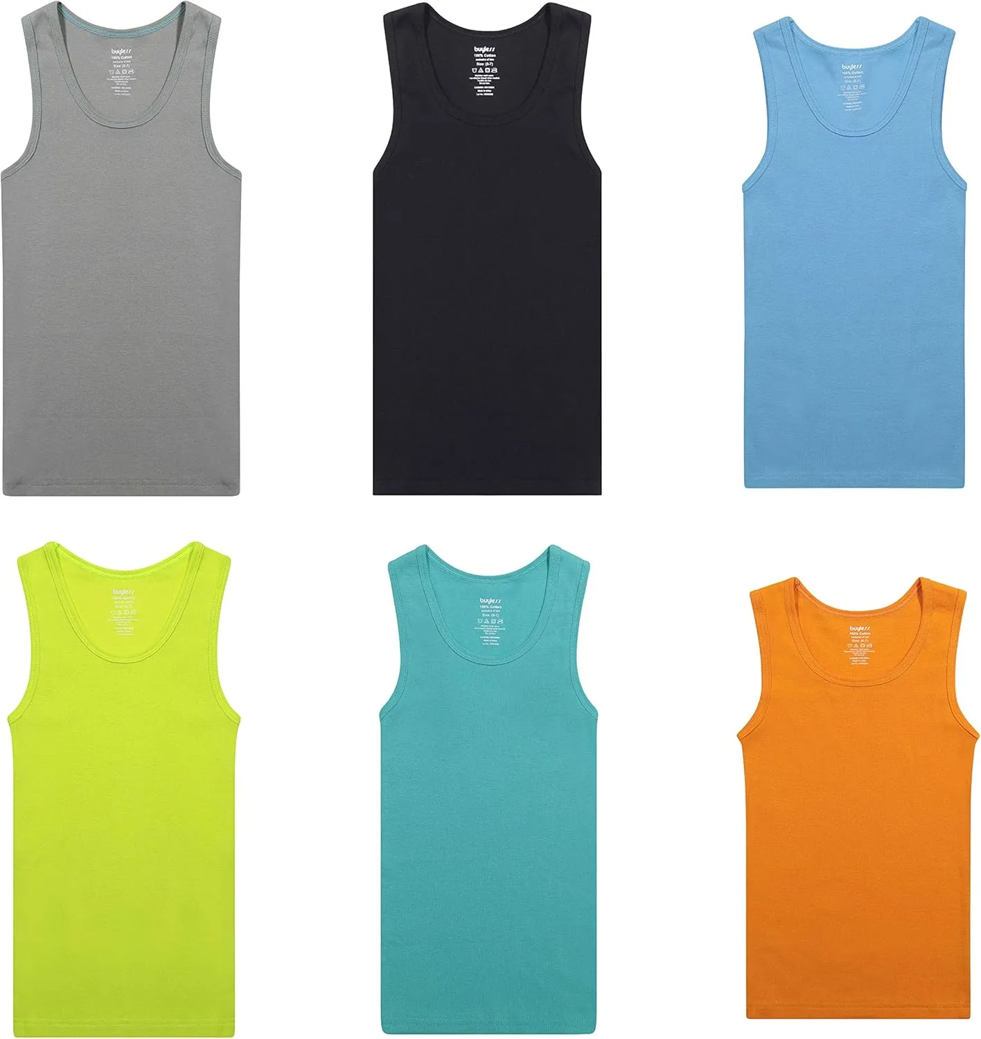 Buyless Fashion Boys Scoop Neck Tagless Undershirts Soft Cotton Tank Top (6 Pack)