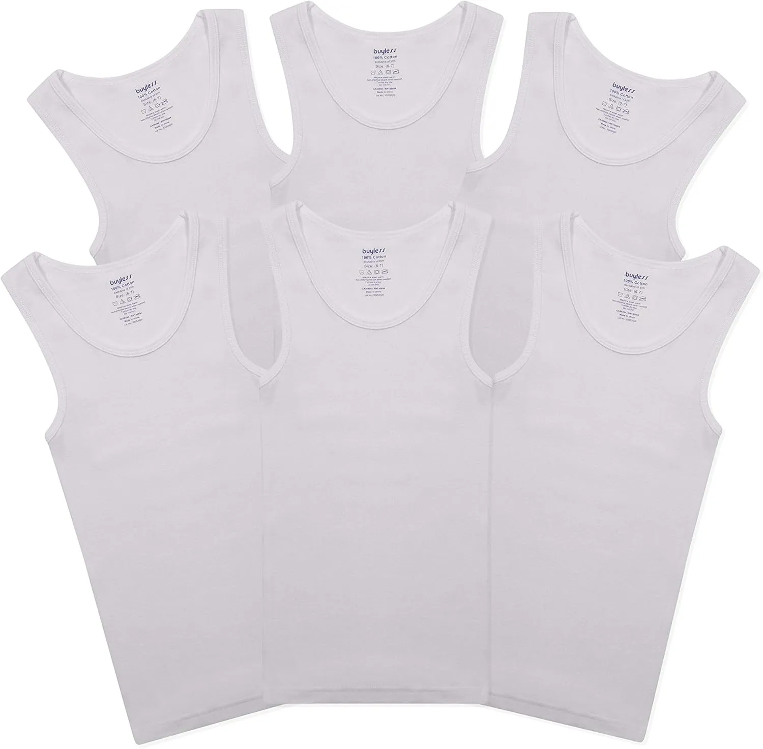 Buyless Fashion Boys Scoop Neck Tagless Undershirts Soft Cotton Tank Top (6 Pack)
