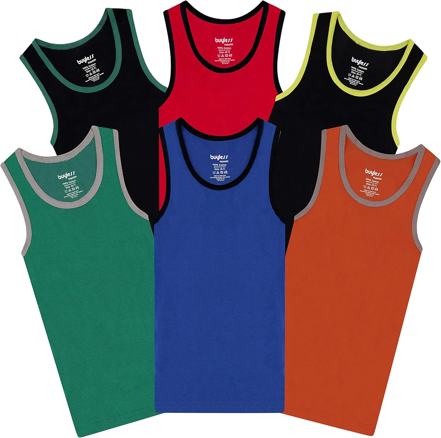 Buyless Fashion Boys Scoop Neck Tagless Undershirts Soft Cotton Tank Top (6 Pack)