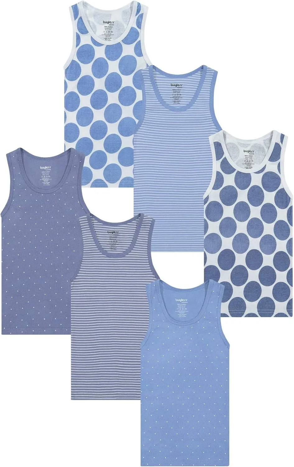 Buyless Fashion Boys Scoop Neck Tagless Undershirts Soft Cotton Tank Top (6 Pack)