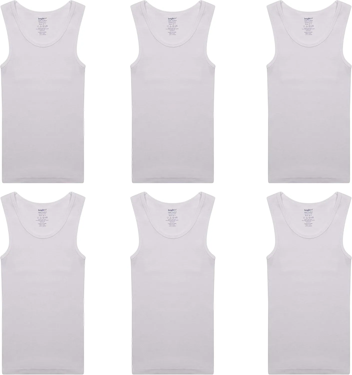 Buyless Fashion Boys Scoop Neck Tagless Undershirts Soft Cotton Tank Top (6 Pack)