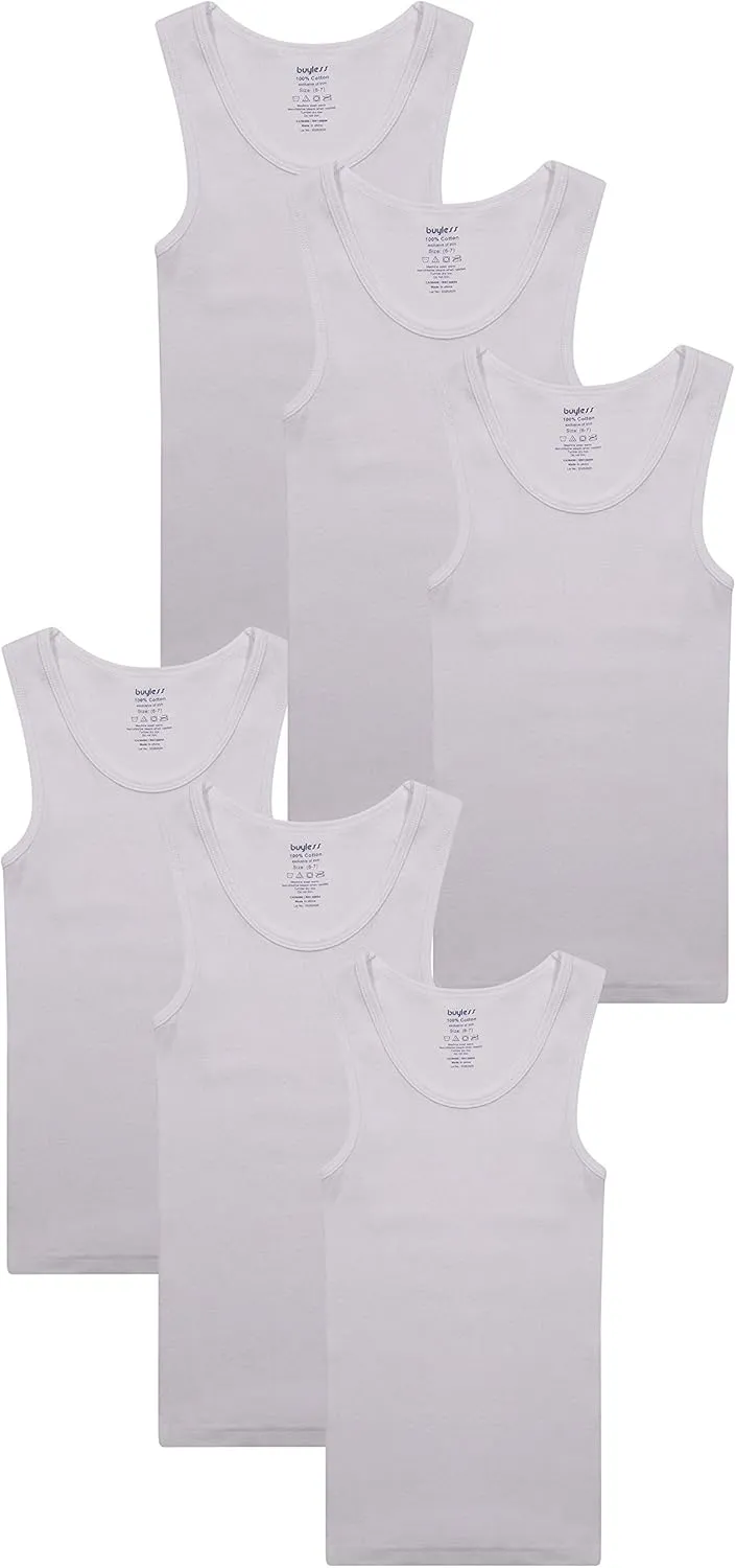 Buyless Fashion Boys Scoop Neck Tagless Undershirts Soft Cotton Tank Top (6 Pack)