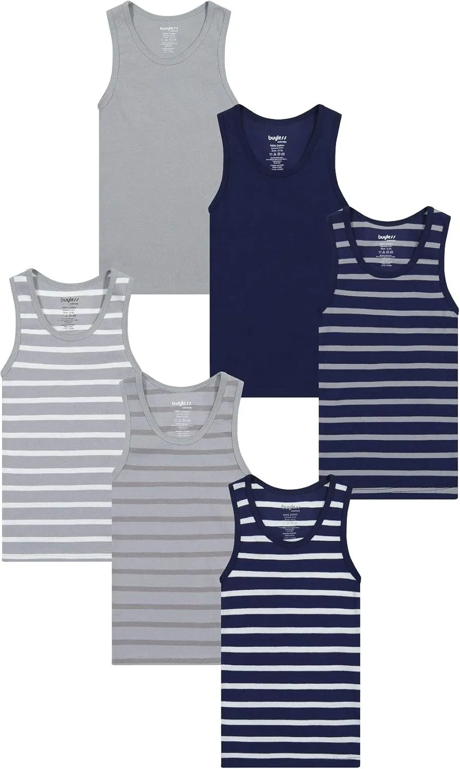 Buyless Fashion Boys Scoop Neck Tagless Undershirts Soft Cotton Tank Top (6 Pack)