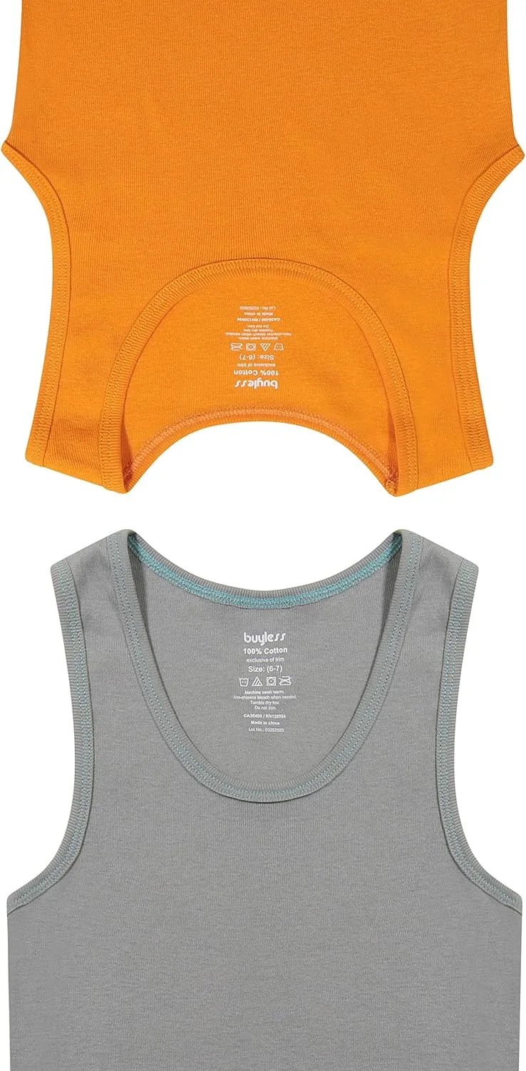 Buyless Fashion Boys Scoop Neck Tagless Undershirts Soft Cotton Tank Top (6 Pack)
