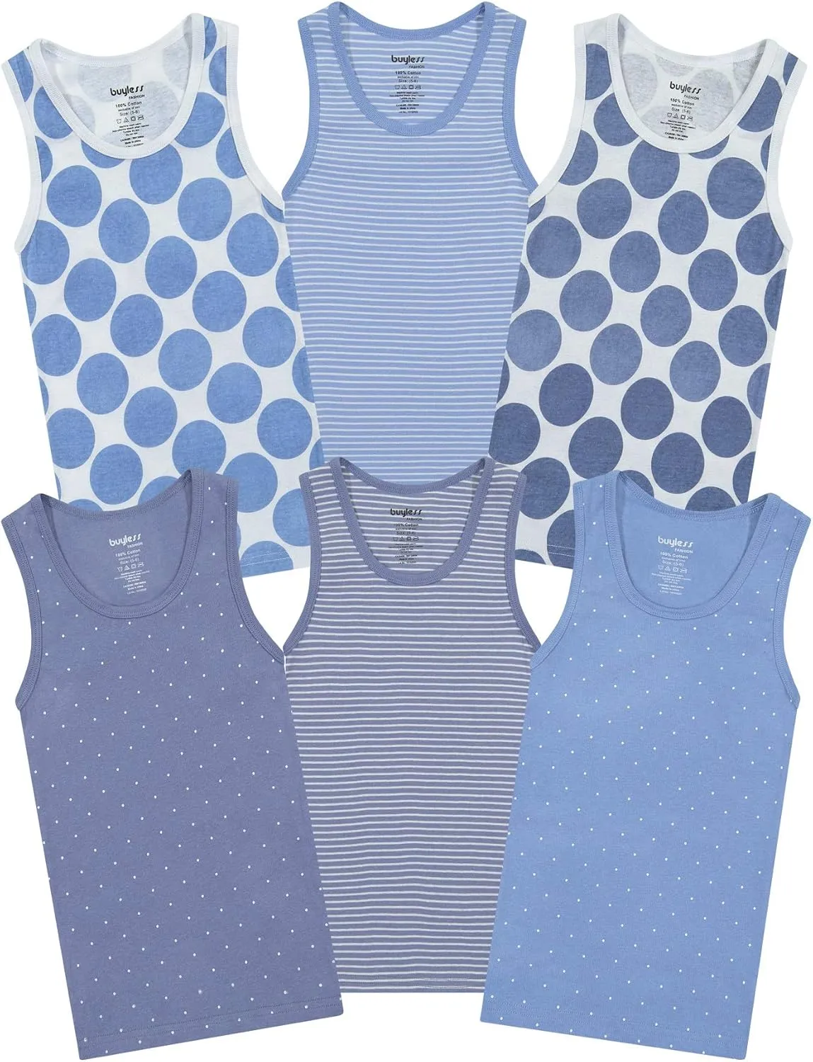 Buyless Fashion Boys Scoop Neck Tagless Undershirts Soft Cotton Tank Top (6 Pack)
