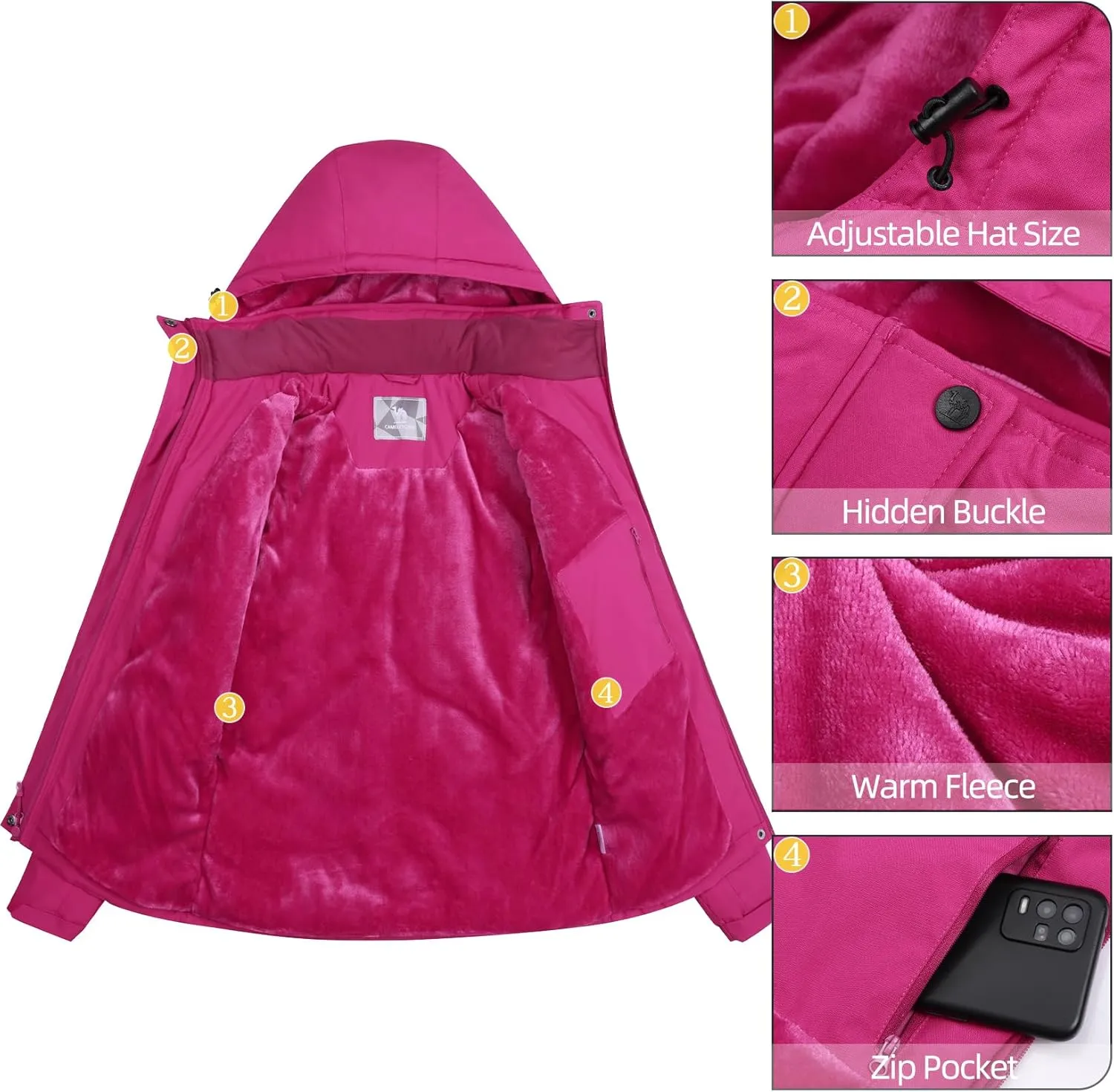 CAMEL CROWN Women's Ski Jacket Winter Snow Coat Warm Fleece Mountain Waterproof Female Jacket Snowboarding jackets