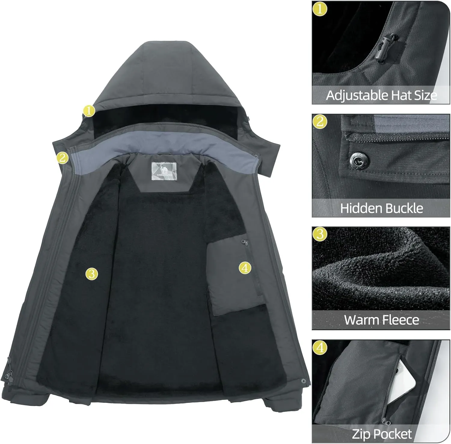 CAMEL CROWN Women's Ski Jacket Winter Snow Coat Warm Fleece Mountain Waterproof Female Jacket Snowboarding jackets