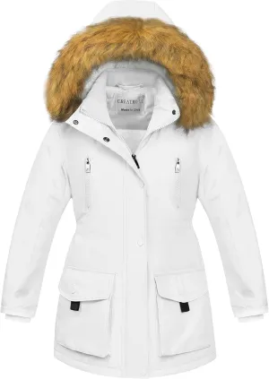 CREATMO US Girl's Sherpa Long Winter Coat Thicken Warm Parka Durable Waterproof Puffer Ski Jacket