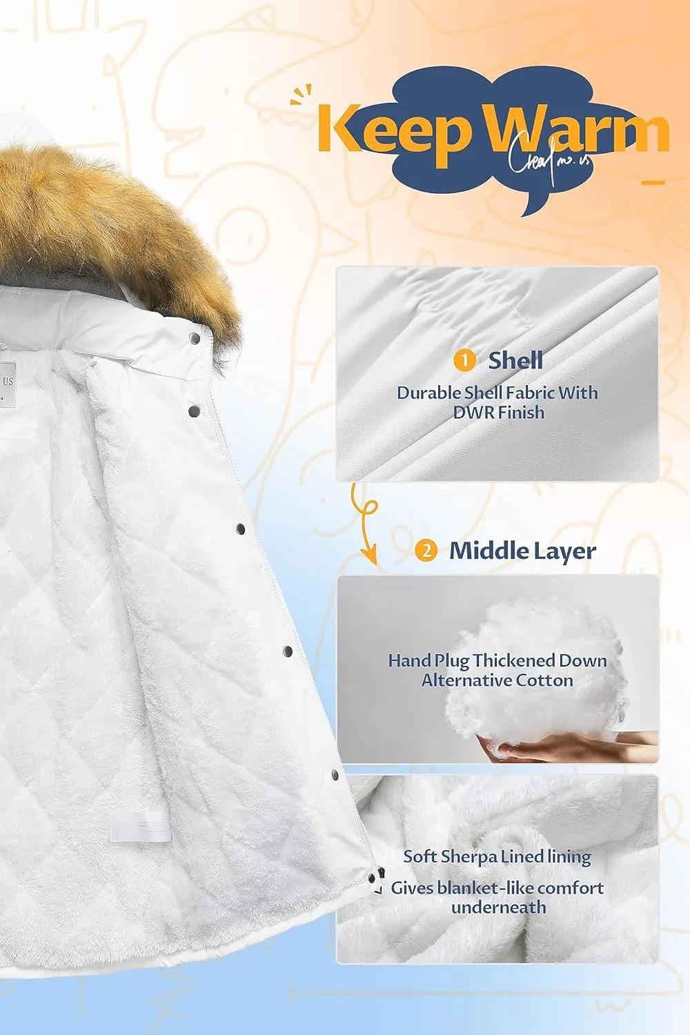 CREATMO US Girl's Sherpa Long Winter Coat Thicken Warm Parka Durable Waterproof Puffer Ski Jacket