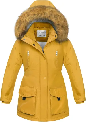 CREATMO US Girl's Sherpa Long Winter Coat Thicken Warm Parka Durable Waterproof Puffer Ski Jacket