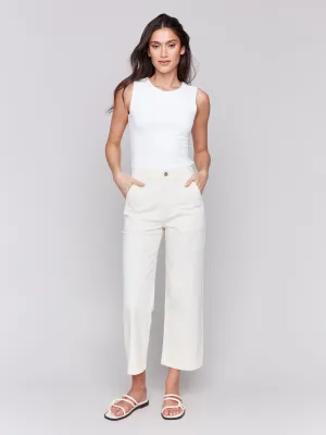 Cropped Utility Pocket Twill Pants - Natural