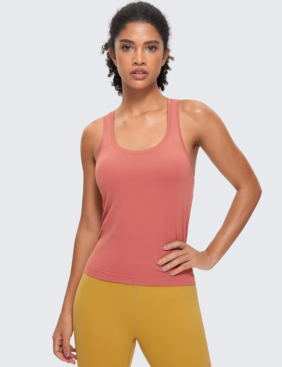 CRZ YOGA Seamless Racerback Workout Tank Tops for Women Athletic Sleeveless Scoop Neck Running Yoga Shirts