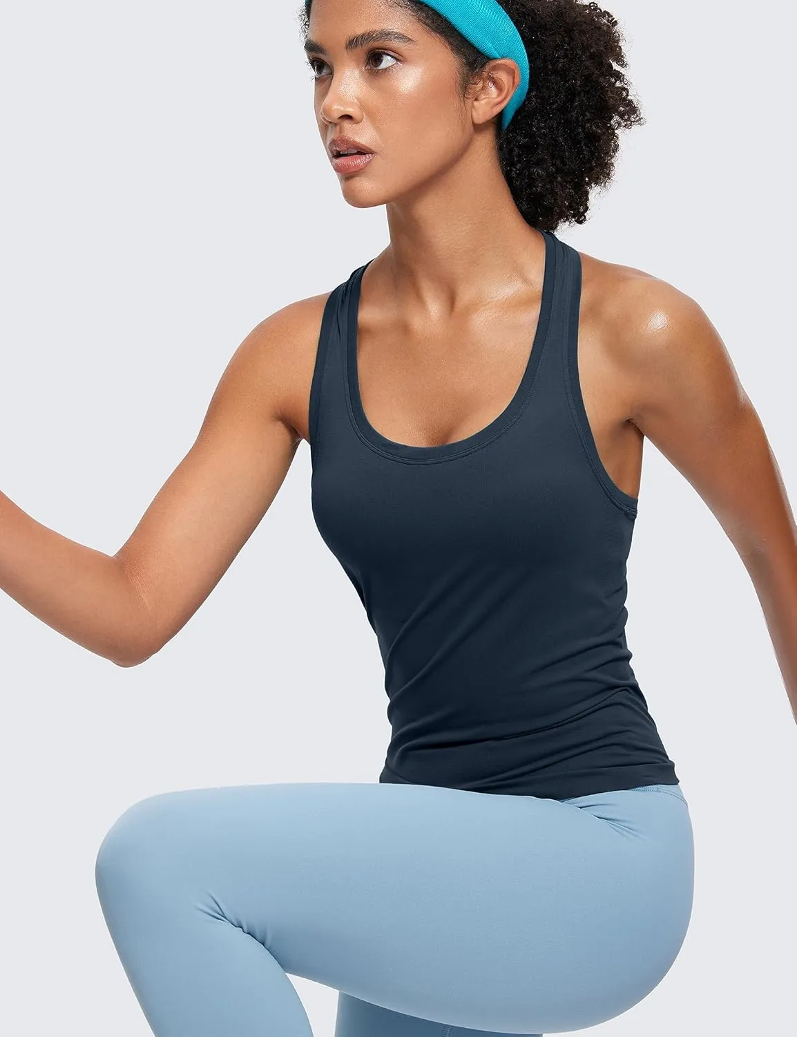 CRZ YOGA Seamless Racerback Workout Tank Tops for Women Athletic Sleeveless Scoop Neck Running Yoga Shirts