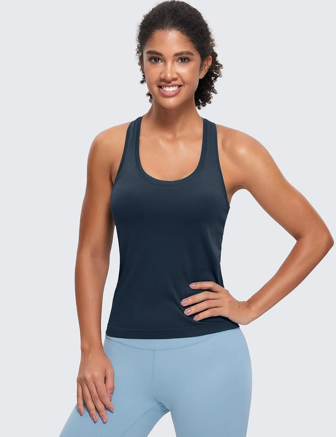CRZ YOGA Seamless Racerback Workout Tank Tops for Women Athletic Sleeveless Scoop Neck Running Yoga Shirts
