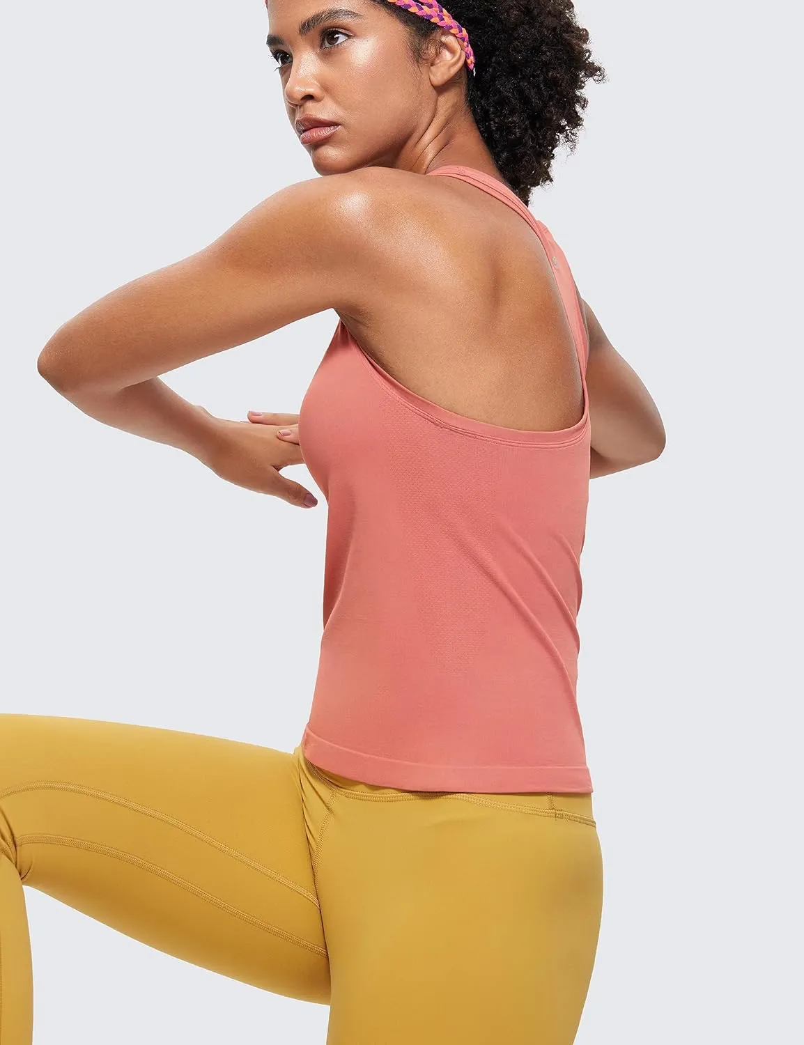 CRZ YOGA Seamless Racerback Workout Tank Tops for Women Athletic Sleeveless Scoop Neck Running Yoga Shirts