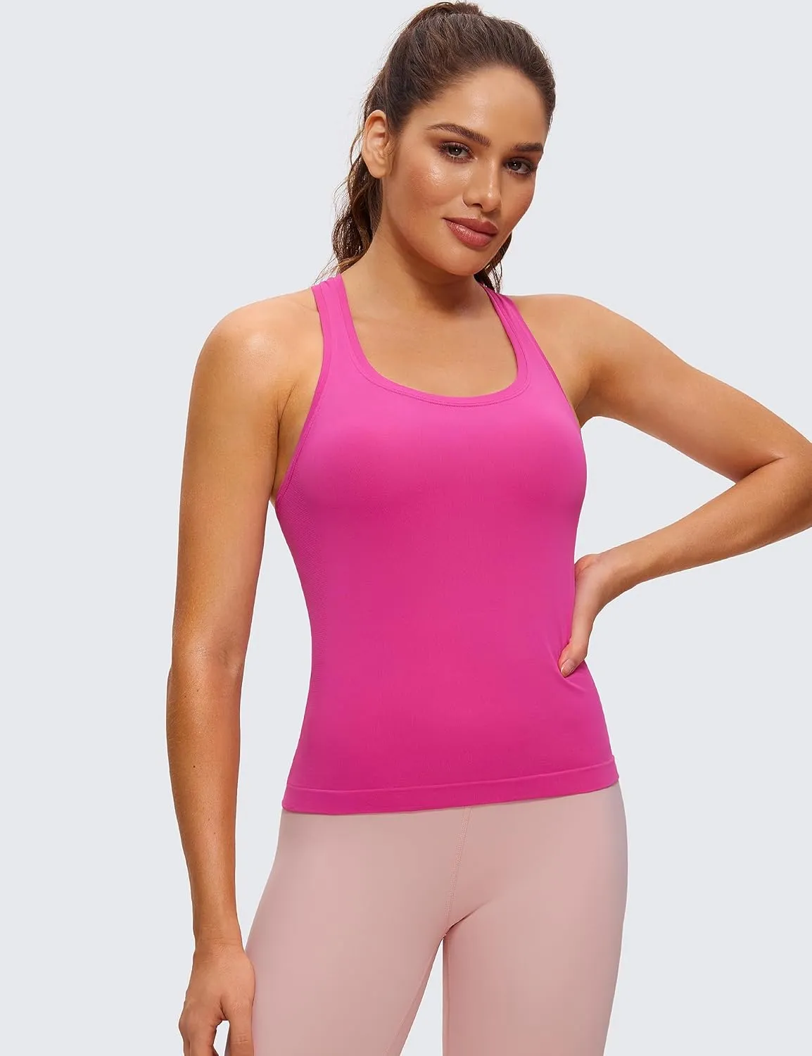 CRZ YOGA Seamless Racerback Workout Tank Tops for Women Athletic Sleeveless Scoop Neck Running Yoga Shirts