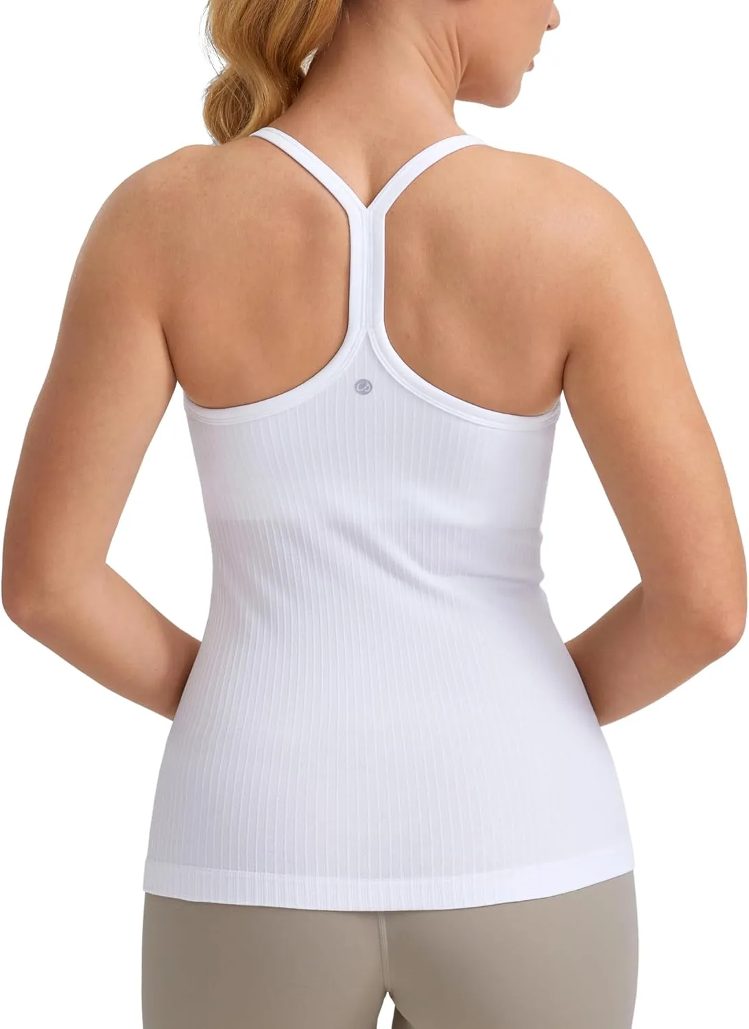 CRZ YOGA Seamless Workout Tank Tops for Women Racerback Athletic Camisole Sports Shirts with Built in Bra