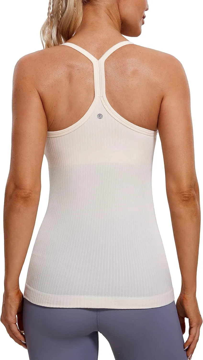 CRZ YOGA Seamless Workout Tank Tops for Women Racerback Athletic Camisole Sports Shirts with Built in Bra