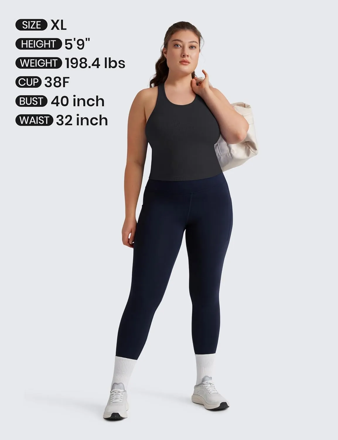 CRZ YOGA Womens Seamless Ribbed Longline High Neck Sports Bra - Racerback Padded Slim Fit Crop Tank Top with Built in Pads