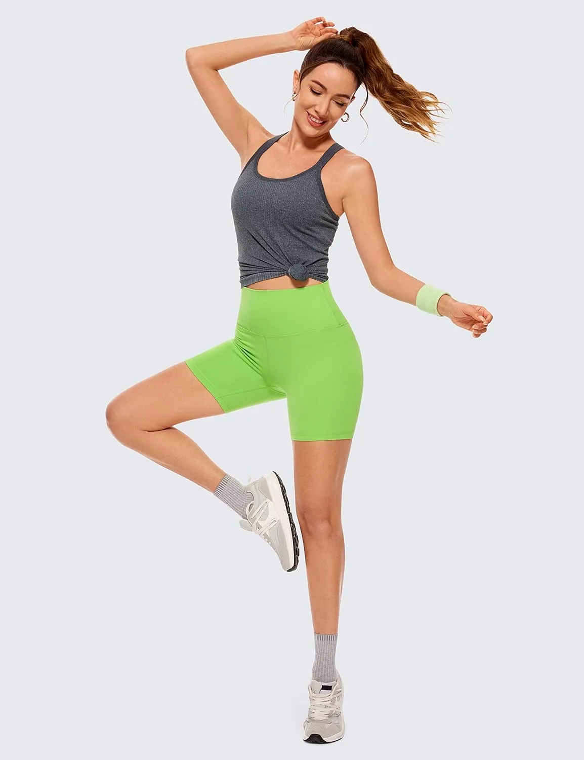 CRZ YOGA Womens Seamless Ribbed Racerback Tank Tops with Built in Bra - Padded Scoop Neck Slimming Athletic Long Camisole