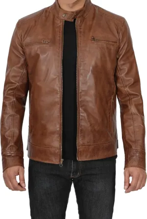 Decrum Leather Jacket Men - Real Lambskin Cafe Racer Style Casual Motorcycle Leather Jackets For Mens