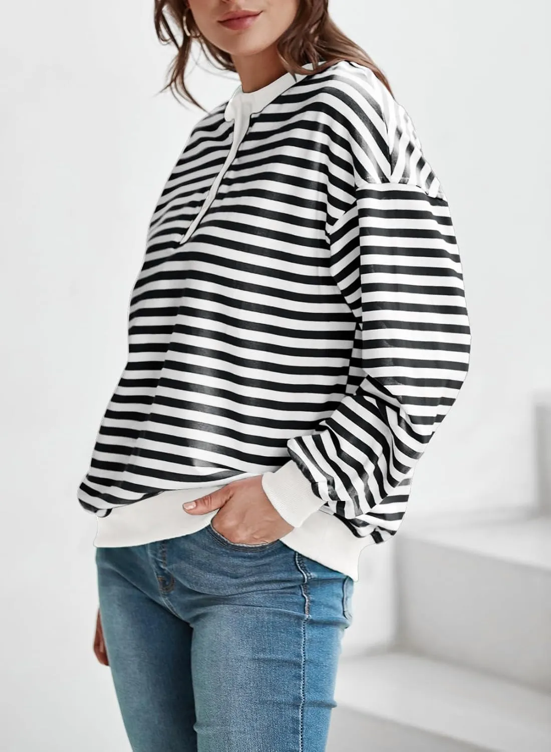Dokotoo Womens Casual Crewneck Color Block Striped Oversized Sweatshirt Long Sleeve Shirts Tunic Tops