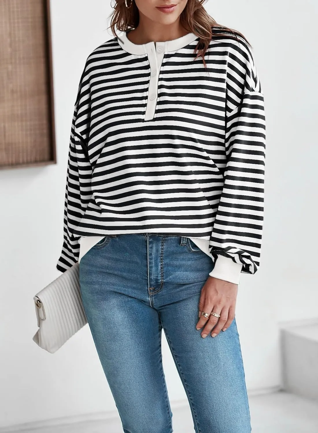 Dokotoo Womens Casual Crewneck Color Block Striped Oversized Sweatshirt Long Sleeve Shirts Tunic Tops