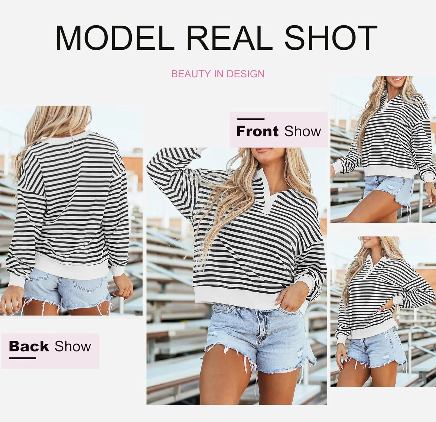 Dokotoo Womens Casual Crewneck Color Block Striped Oversized Sweatshirt Long Sleeve Shirts Tunic Tops