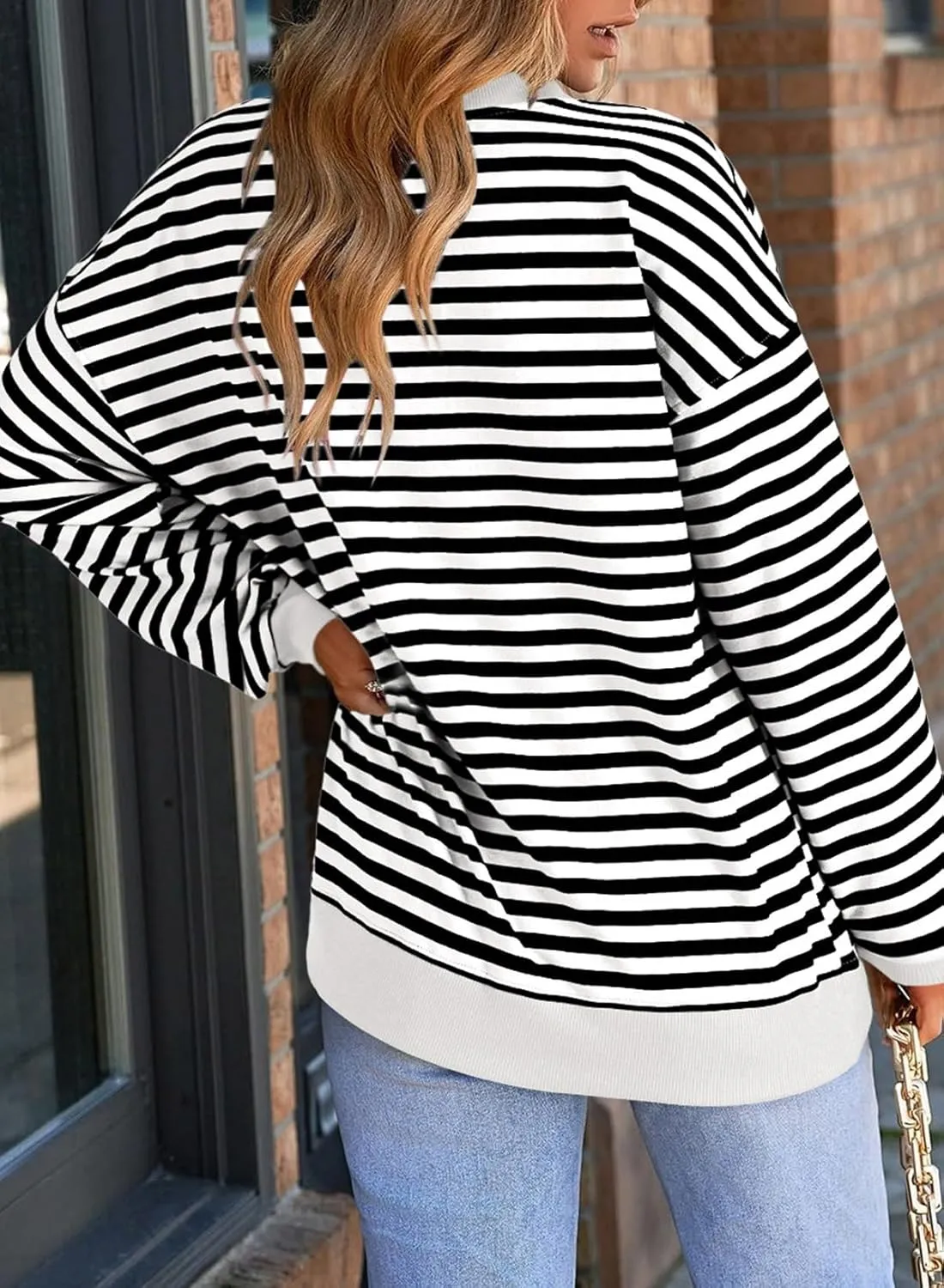 Dokotoo Womens Casual Crewneck Color Block Striped Oversized Sweatshirt Long Sleeve Shirts Tunic Tops