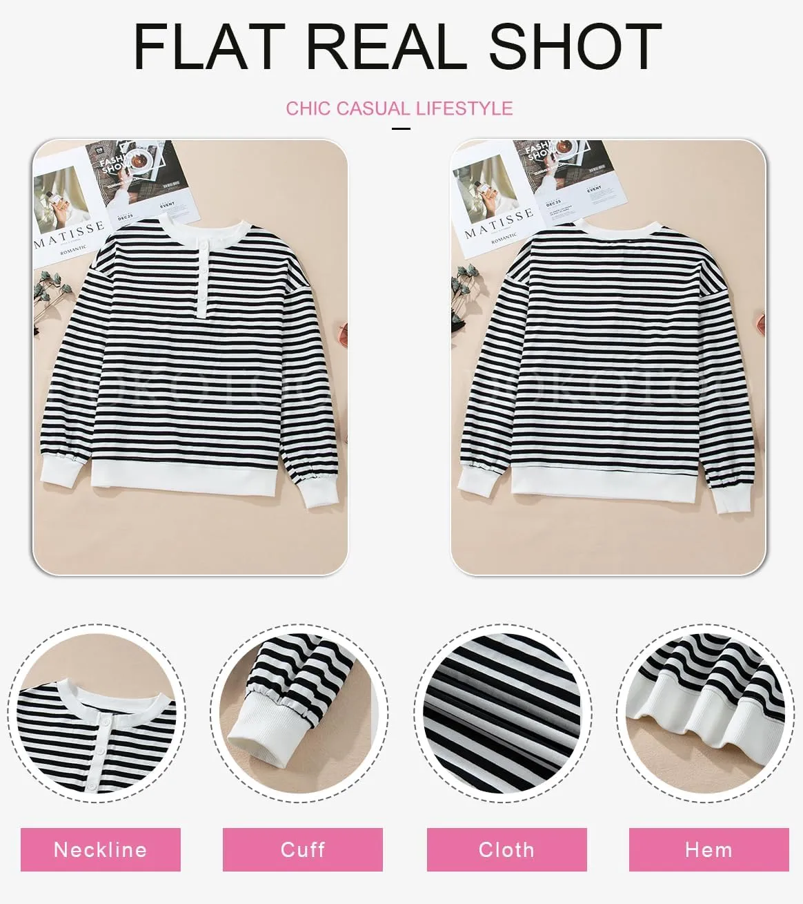 Dokotoo Womens Casual Crewneck Color Block Striped Oversized Sweatshirt Long Sleeve Shirts Tunic Tops