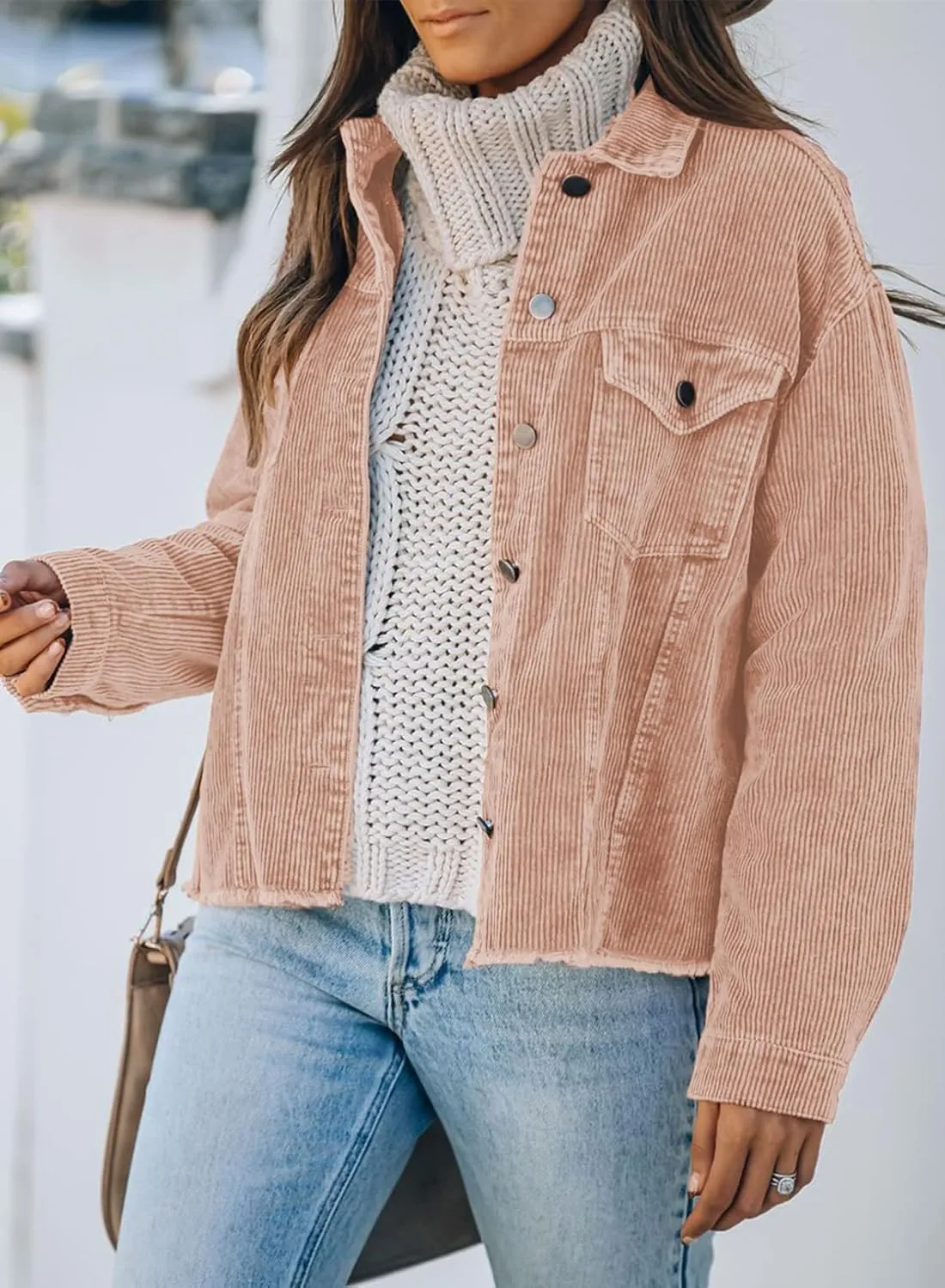 Dokotoo Womens Corduroy Jackets Button Down Long Sleeve Casual Shacket Coats Outwear