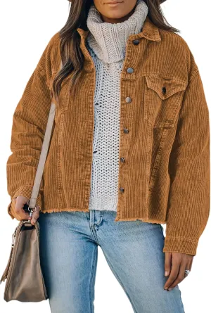 Dokotoo Womens Corduroy Jackets Button Down Long Sleeve Casual Shacket Coats Outwear