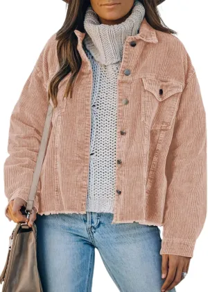 Dokotoo Womens Corduroy Jackets Button Down Long Sleeve Casual Shacket Coats Outwear