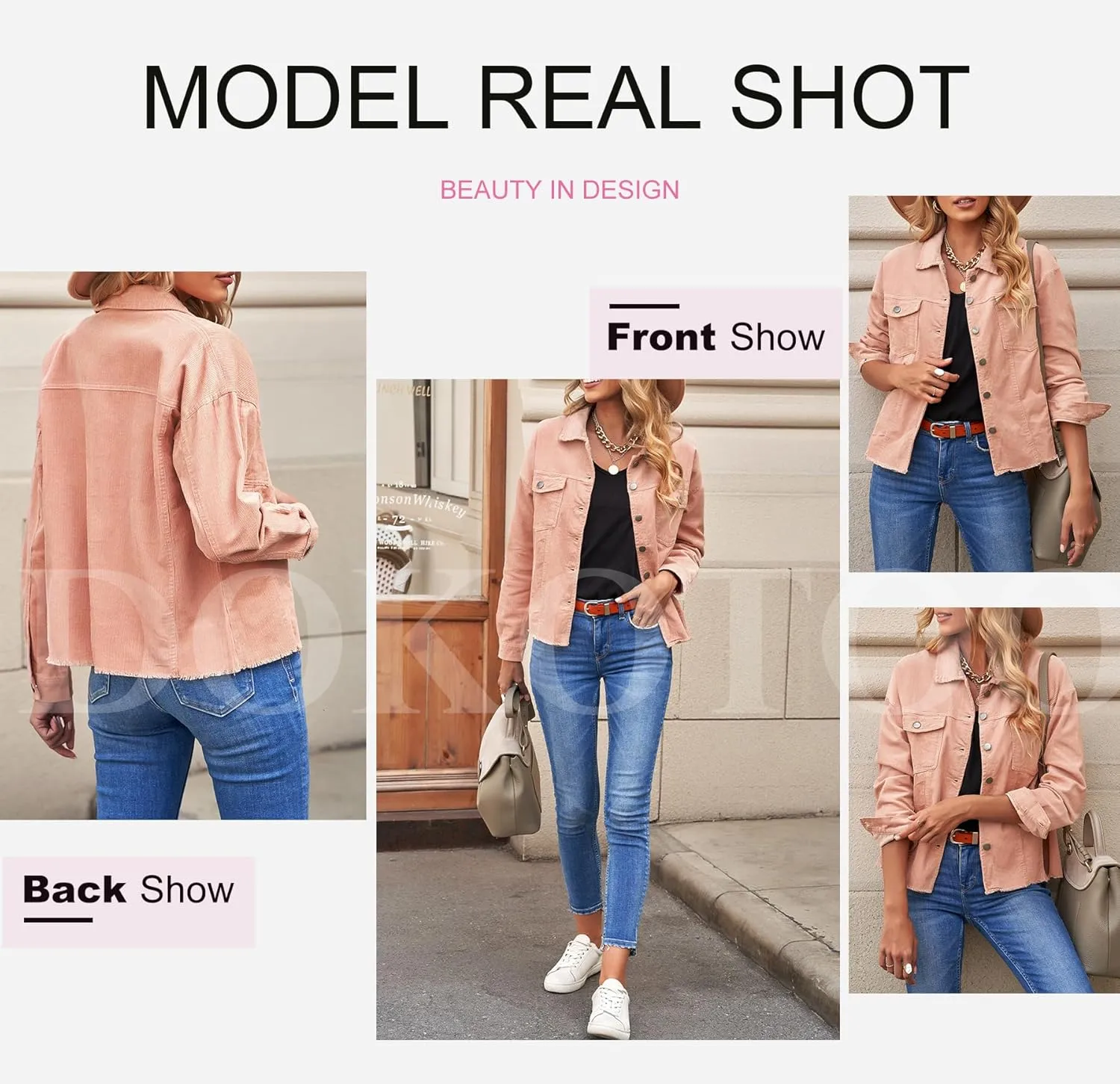 Dokotoo Womens Corduroy Jackets Button Down Long Sleeve Casual Shacket Coats Outwear