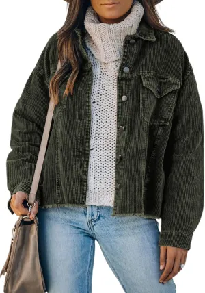 Dokotoo Womens Corduroy Jackets Button Down Long Sleeve Casual Shacket Coats Outwear
