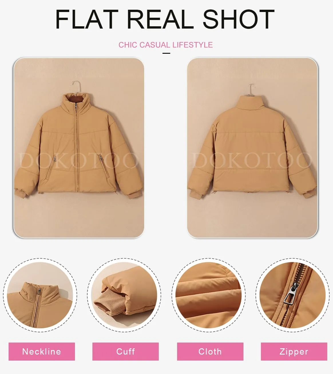 Dokotoo Womens Winter Cropped Puffer Jacket Full Zip Quilted Jackets Warm Coats with Pockets