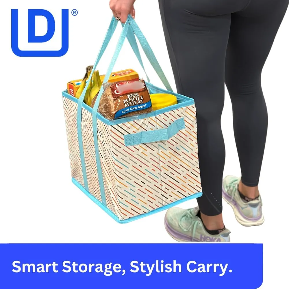 DURASACK Grocery Tote Bag 3-Pack All-Purpose Collapsible Tote Bags with Handles Kitchen Reusable Grocery Bags, Celebration