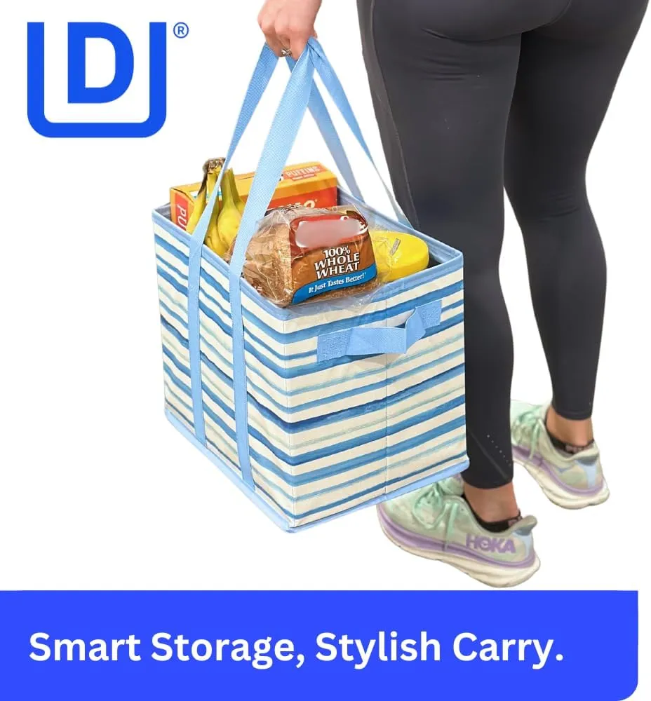 DURASACK Grocery Tote Bag 3-Pack All-Purpose Collapsible Tote Bags with Handles Kitchen Reusable Grocery Bags, Waves
