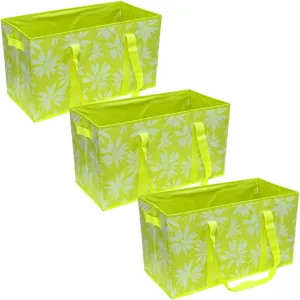 DURASACK Large Grocery Tote Bag 3-Pack All-Purpose Collapsible Tote Bags with Handles Kitchen Reusable Grocery Bags, Lime Floral
