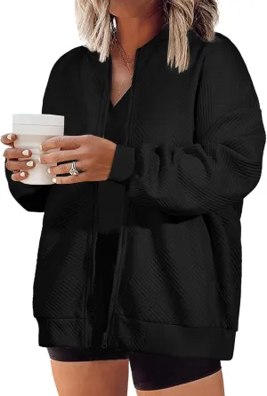 Eytino Womens Plus Size Jackets Long Sleeve Full Zip Casual Lightweight Fall Jacket(1X-5X)