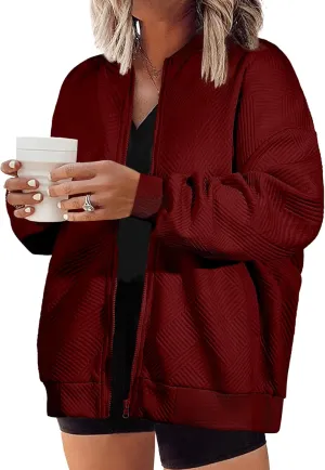 Eytino Womens Plus Size Jackets Long Sleeve Full Zip Casual Lightweight Fall Jacket(1X-5X)