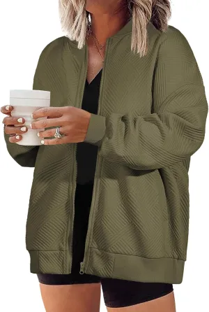 Eytino Womens Plus Size Jackets Long Sleeve Full Zip Casual Lightweight Fall Jacket(1X-5X)