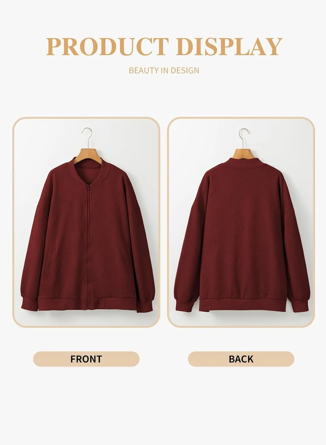 Eytino Womens Plus Size Jackets Long Sleeve Full Zip Casual Lightweight Fall Jacket(1X-5X)