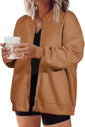 Eytino Womens Plus Size Jackets Long Sleeve Full Zip Casual Lightweight Fall Jacket(1X-5X)