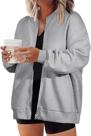Eytino Womens Plus Size Jackets Long Sleeve Full Zip Casual Lightweight Fall Jacket(1X-5X)