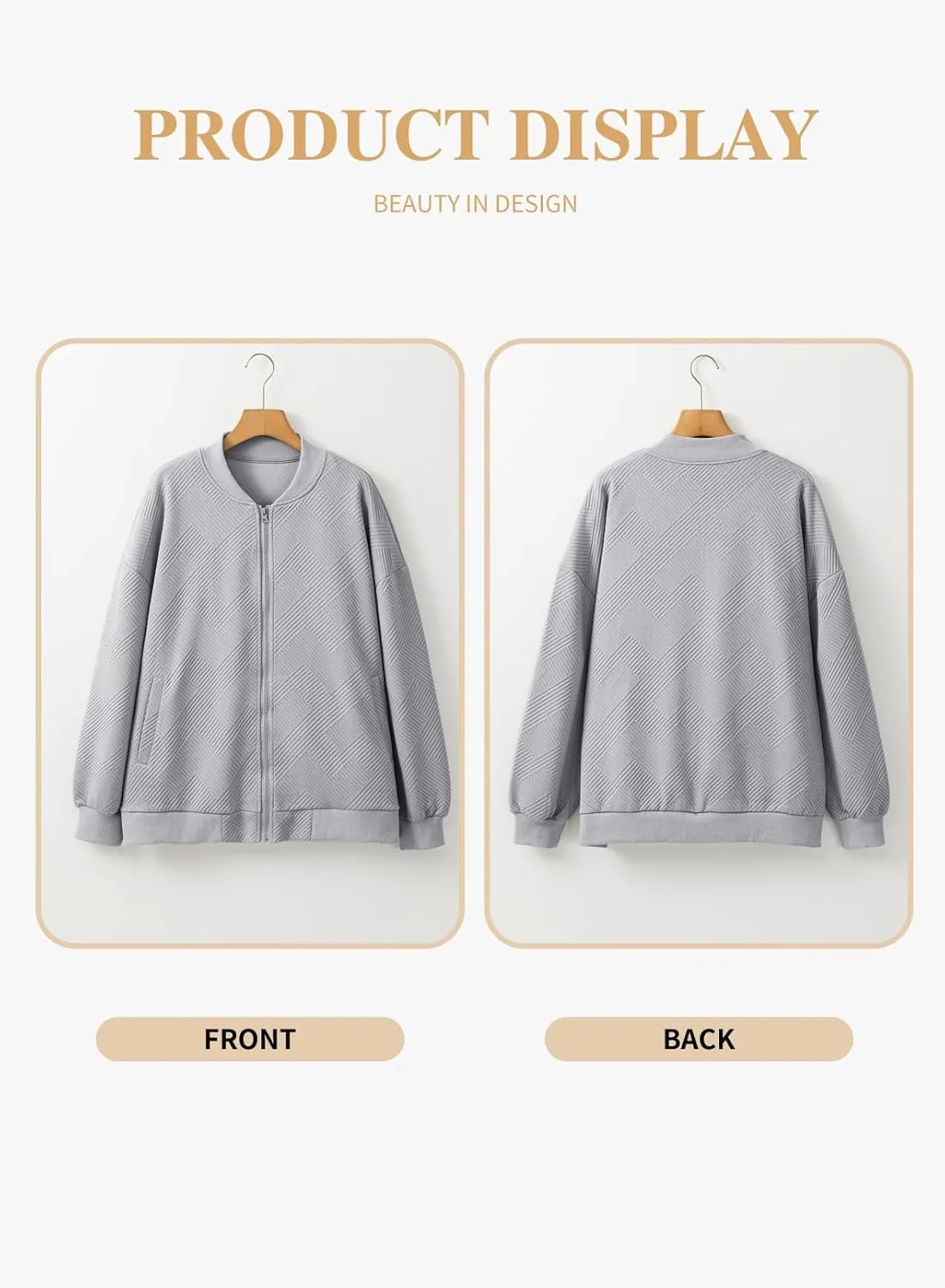 Eytino Womens Plus Size Jackets Long Sleeve Full Zip Casual Lightweight Fall Jacket(1X-5X)