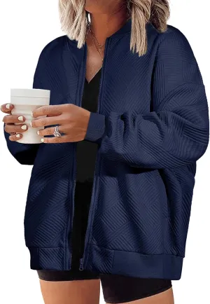 Eytino Womens Plus Size Jackets Long Sleeve Full Zip Casual Lightweight Fall Jacket(1X-5X)