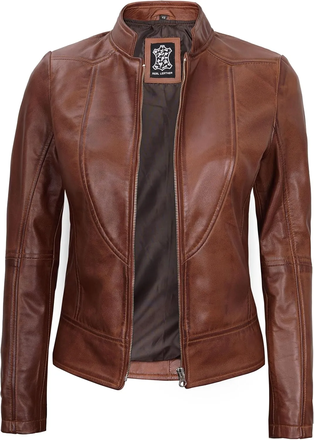 fjackets Black Leather Jacket Women - Cafe Racer Real Leather Jackets Women