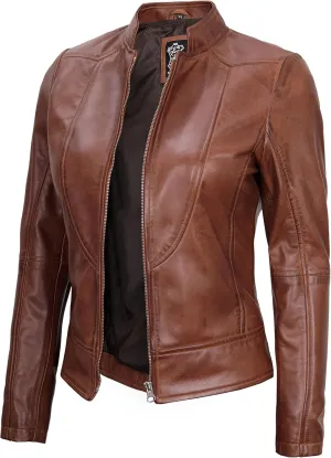 fjackets Black Leather Jacket Women - Cafe Racer Real Leather Jackets Women