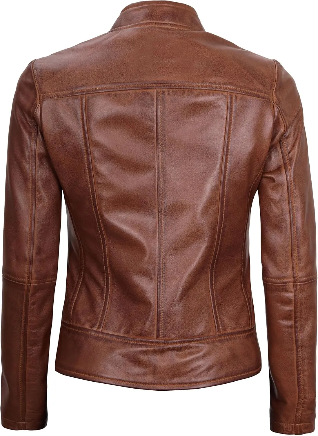 fjackets Black Leather Jacket Women - Cafe Racer Real Leather Jackets Women